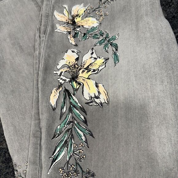 Chico's Gray Jeans with Yellow Floral Embroidery - Picture 2 of 7